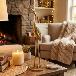 Polished Brass Crane Sculpture Great Condition